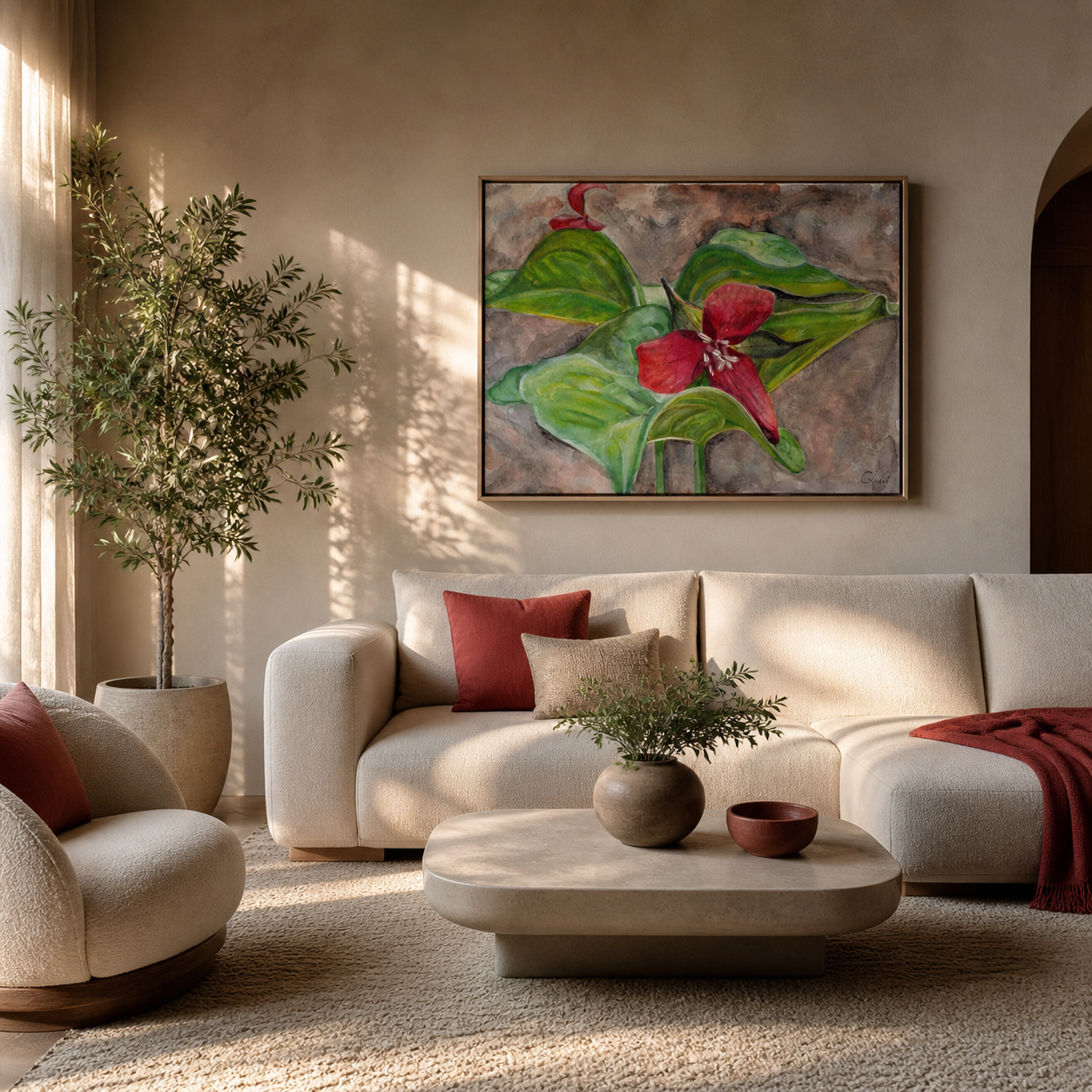 Red Trillium Flower and Foliage | Canvas